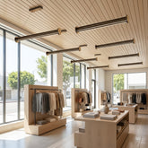 EnzoLight Arya 3'lü Lineer LED Sarkıt Avize - Mağaza ve Showroom Tavanı İskandinav Sade Çizgilerle Gündüz Doğal Gün Işığında Tavana Montaj Görünümü