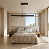 EnzoLight Cosmo Lineer LED Sarkıt Avize - Yatak Odası ve Dinlenme Alanı Minimalist Yaşam Konseptinde Gündüz Doğal Gün Işığında Tavana Montaj Görünümü