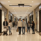 AVM koridorunda yürüyen insanlar üzerinde lüks Cosmo Downlight Plafonyer aydınlatma armatürü.