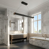 EnzoLight Mira Lineer LED Sarkıt Avize - Banyo ve Lavabo Alanı Avrupa İç Mimari Stilinde Gündüz Doğal Gün Işığında Tavana Montaj Görünümü