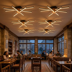 EnzoLight Nova Eight Modern LED Tavan Avize Plafonyer - Cafe, Bar ve Restoran Masası Çağdaş İç Mimari Tasarımında Akşam Açık Işıkla Homojen Sıcak Aydınlatma Ambiyansı