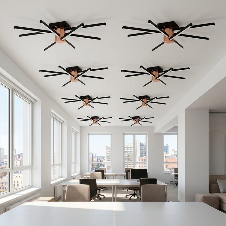 EnzoLight Nova Eight Modern LED Tavan Avize Plafonyer - Modern Ofis ve Çalışma Alanı Minimalist Yaşam Konseptinde Gündüz Doğal Gün Işığında Tavana Montaj Görünümü
