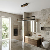 EnzoLight Orion Up&Down Lineer LED Sarkıt Avize - Banyo ve Lavabo Alanı Çağdaş İç Mimari Tasarımında Gündüz Doğal Gün Işığında Tavana Montaj Görünümü