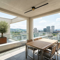 EnzoLight UnoP 120cm Modern Lineer LED Tavan Avize Plafonyer - Kapalı Balkon, Kış Bahçesi ve Teras Modern Mimari Çizgilerle Gündüz Doğal Gün Işığında Tavana Sıfır Montaj Görünümü