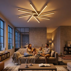 EnzoLight Zenit Modern LED Tavan Avize Plafonyer - Lüks Salon ve Oturma Odası Modern Mimari Çizgilerle Akşam Açık Işıkla Homojen Sıcak Aydınlatma Ambiyansı