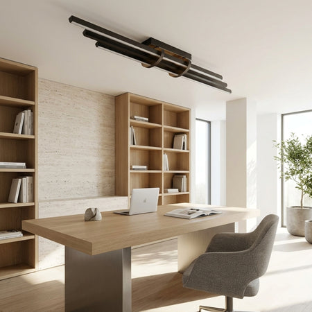 EnzoLight Cosmo Up&Down Modern LED Tavan Avize Plafonyer - Çalışma Masası ve Home Office Minimalist Yaşam Konseptinde Gündüz Doğal Gün Işığında Tavana Montaj Görünümü