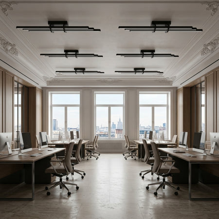 EnzoLight Cosmo Plafonyer Modern LED Tavan Avize Plafonyer - Modern Ofis ve Çalışma Alanı Avrupa İç Mimari Stilinde Gündüz Doğal Gün Işığında Tavana Montaj Görünümü