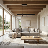 EnzoLight Halo Lineer LED Sarkıt Avize - Lüks Salon ve Oturma Odası Minimalist Yaşam Konseptinde Gündüz Doğal Gün Işığında Tavana Montaj Görünümü