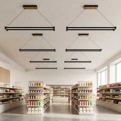 EnzoLight Vega Lineer LED Sarkıt Avize - Mağaza ve Showroom Tavanı Minimalist Yaşam Konseptinde Gündüz Doğal Gün Işığında Tavana Montaj Görünümü
