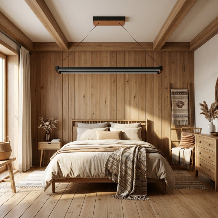 EnzoLight Vega Lineer LED Sarkıt Avize - Lüks Yaşam Alanı Avrupa İç Mimari Stilinde Gündüz Doğal Gün Işığında Tavana Montaj Görünümü