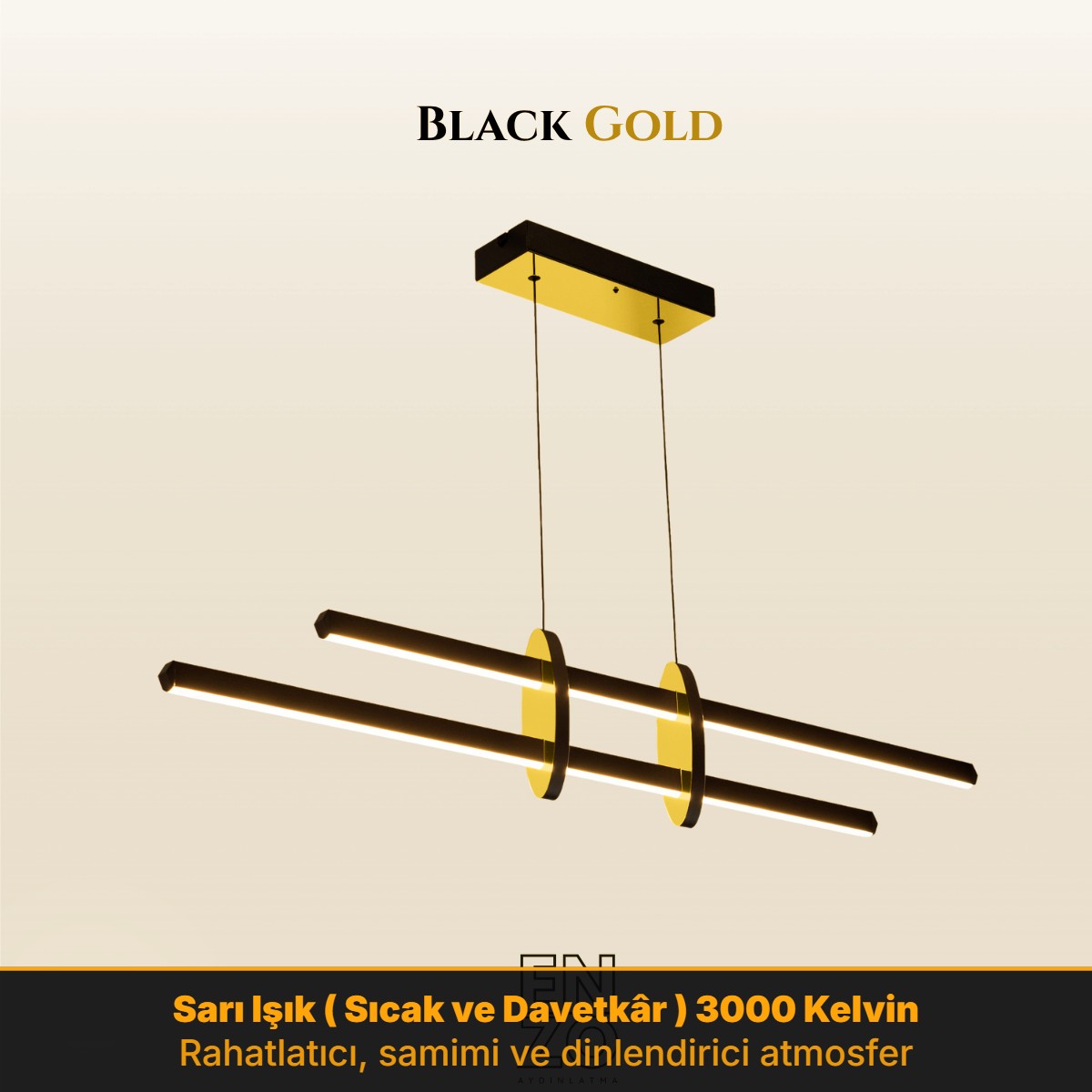 EnzoLight Halo Lineer LED Sarkıt Avize (Gold / 3000K (Sarı)) - 1:1 Beyaz Fon Dekupe Ürün Görseli | Modern Lineer LED Sarkıt Avize