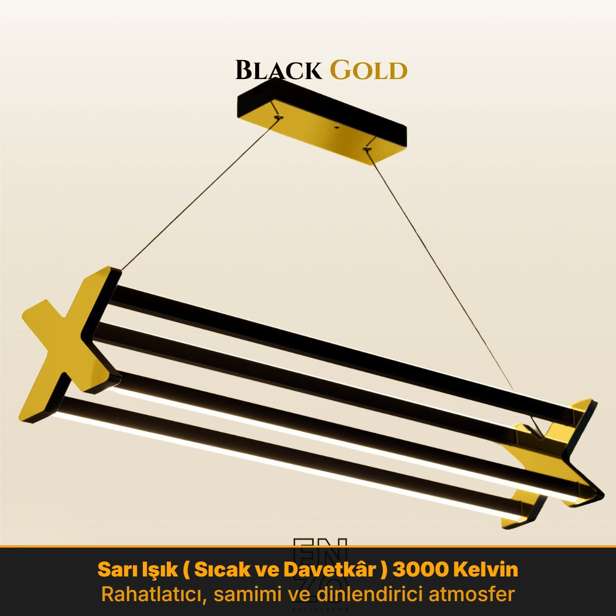 EnzoLight Model X: Benzersiz Form Lineer Sarkıt Avize (Gold / 3000K (Sarı)) - 1:1 Beyaz Fon Dekupe Ürün Görseli | Modern Lineer LED Sarkıt Avize