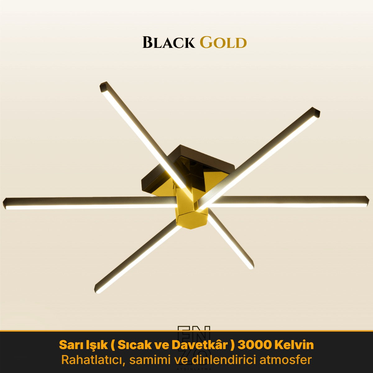 Enzo Light Nova Six Gold Kasa, 3000K Sıcak Sarı Işık - Cafe ve Restoran İçin 6 Kollu Modern LED Plafonyer Tavan Avizesi