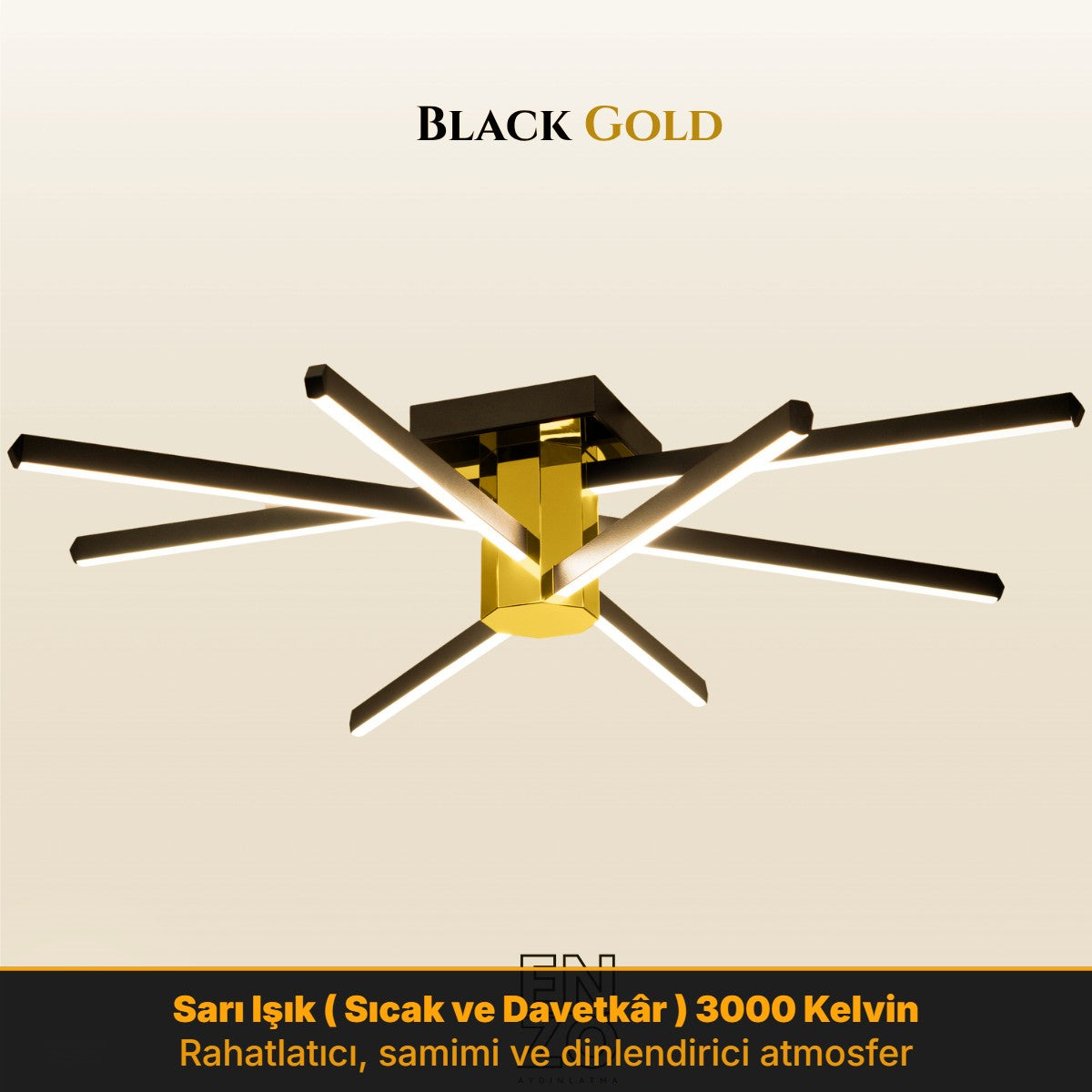 Enzo Light Nova Eight Gold Kasa, 3000K Sıcak Sarı Işık - Showroom ve Mağaza İçin 8 Kollu Modern LED Plafonyer Tavan Avizesi