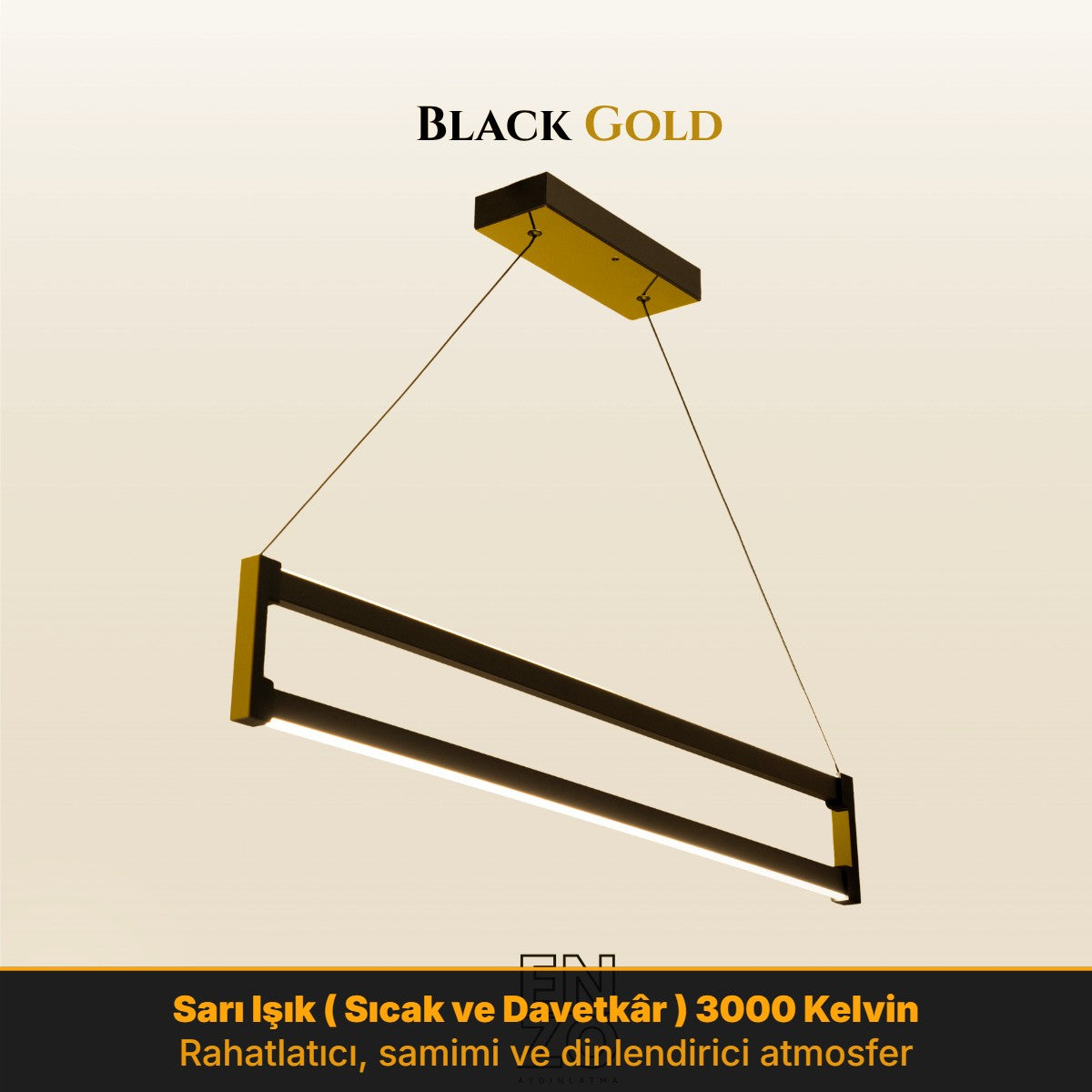 Enzo Light Orion Up & Down Gold Kasa, 3000K Sıcak Sarı Işık - Salon İçin Çift Yönlü Lineer LED Sarkıt Avize