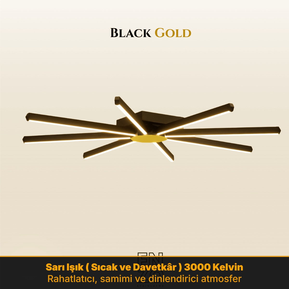 EnzoLight Pulsar Tavan Avize (Gold / 3000K (Sarı)) - 1:1 Beyaz Fon Dekupe Ürün Görseli | Tavana Sıfır Plafonyer LED Avize
