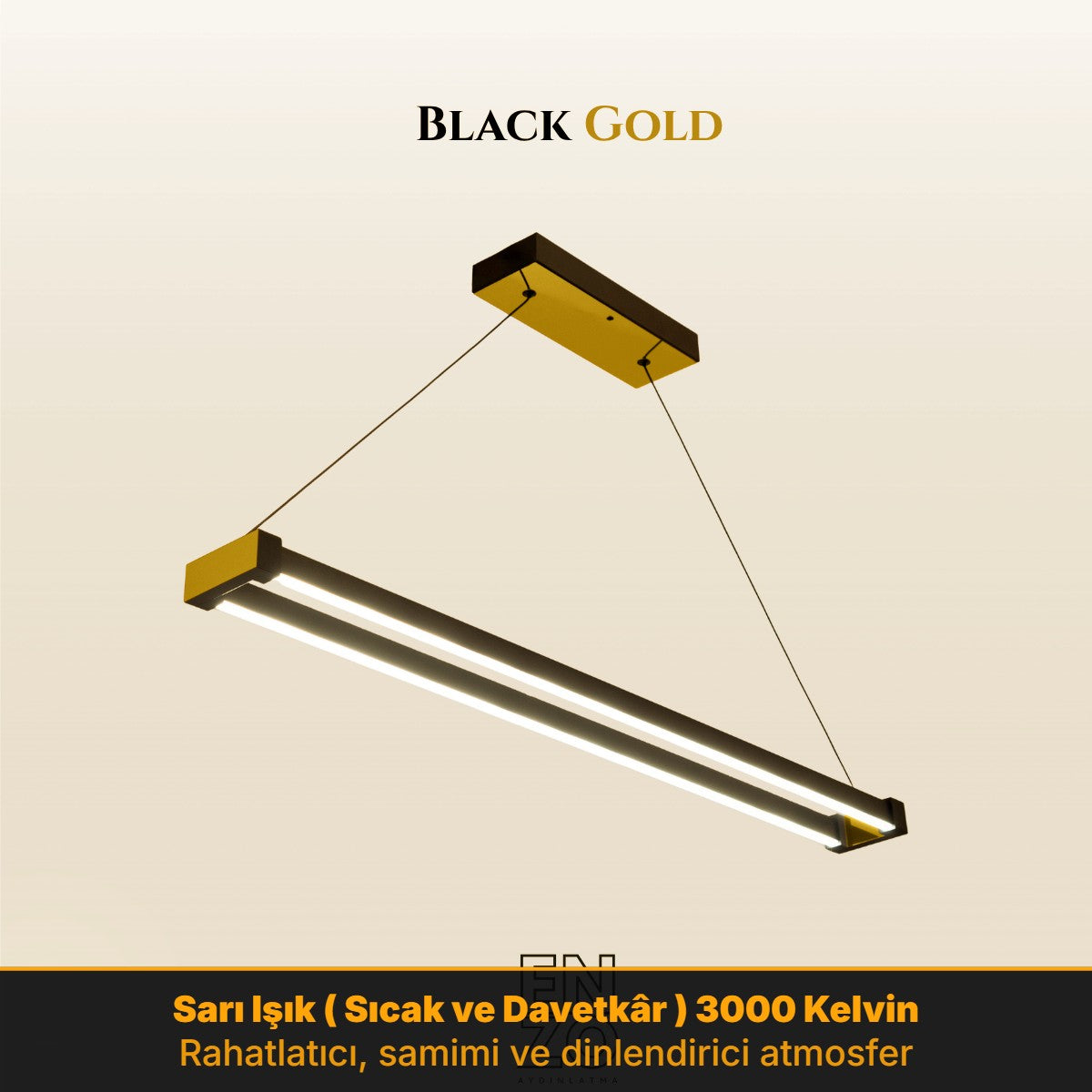 Enzo Light Vega Gold Kasa, 3000K Sıcak Sarı Işık - Salon İçin Minimalist Lineer LED Sarkıt Avize