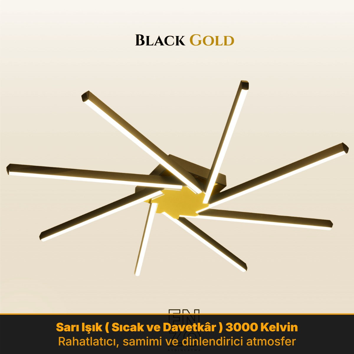 Enzo Light Zenit Gold Kasa, 3000K Sıcak Sarı Işık - Modern LED Tavan Avizesi