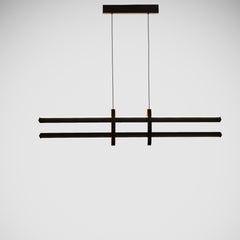 Minimalist dekorasyonla uyumlu mat siyah lineer LED aydınlatma sistemi ve şık tavan askı aparatı detayları.