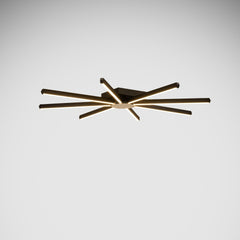 Modern iç mekanlarda dinamik bir atmosfer yaratan Pulsar 8 kollu siyah tavan plafonyerinin geniş açılı şık duruşu.