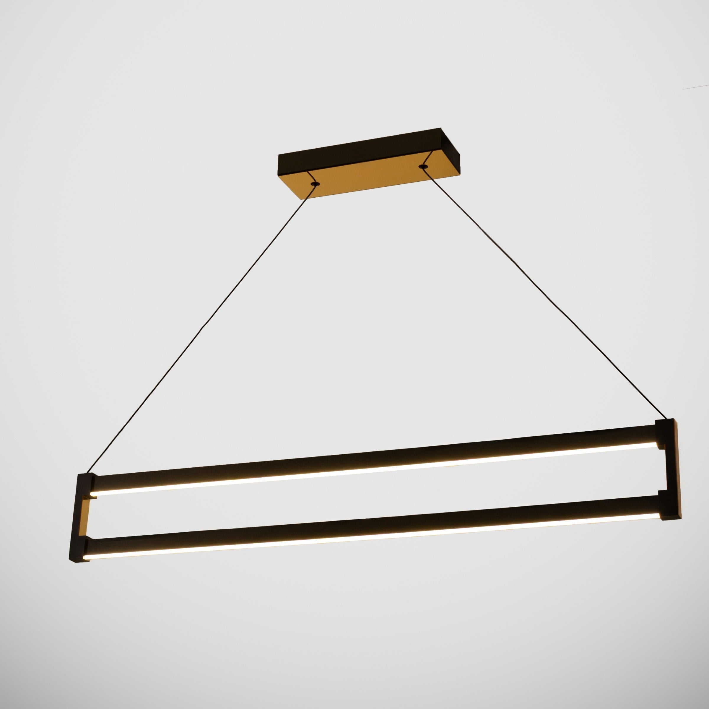 Modern iç mekanlar için tasarlanan Orion lineer avize ince askı telleri ve minimalist formuyla havada asılı duran zarif bir ışık sunar.