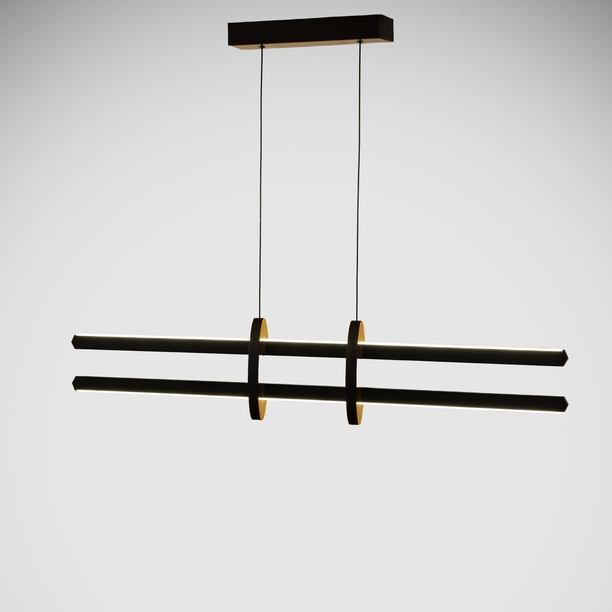 Geniş salonlar ve modern iç mekanlar için derinlik katan mimari tasarımlı Halo aşağı yukarı aydınlatmalı LED sarkıt.