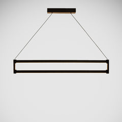 Yemek masası ve mutfak adası için ideal Orion lineer sarkıt lambanın karşıdan görünümü ve geometrik hatları.