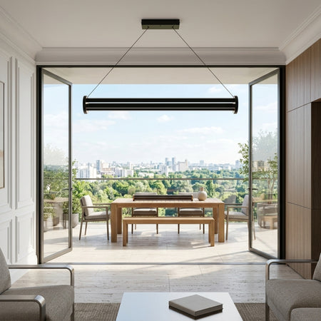 EnzoLight Arya 3'lü Lineer LED Sarkıt Avize - Kapalı Balkon ve Teras Avrupa İç Mimari Stilinde Gündüz Doğal Gün Işığında Tavana Montaj Görünümü