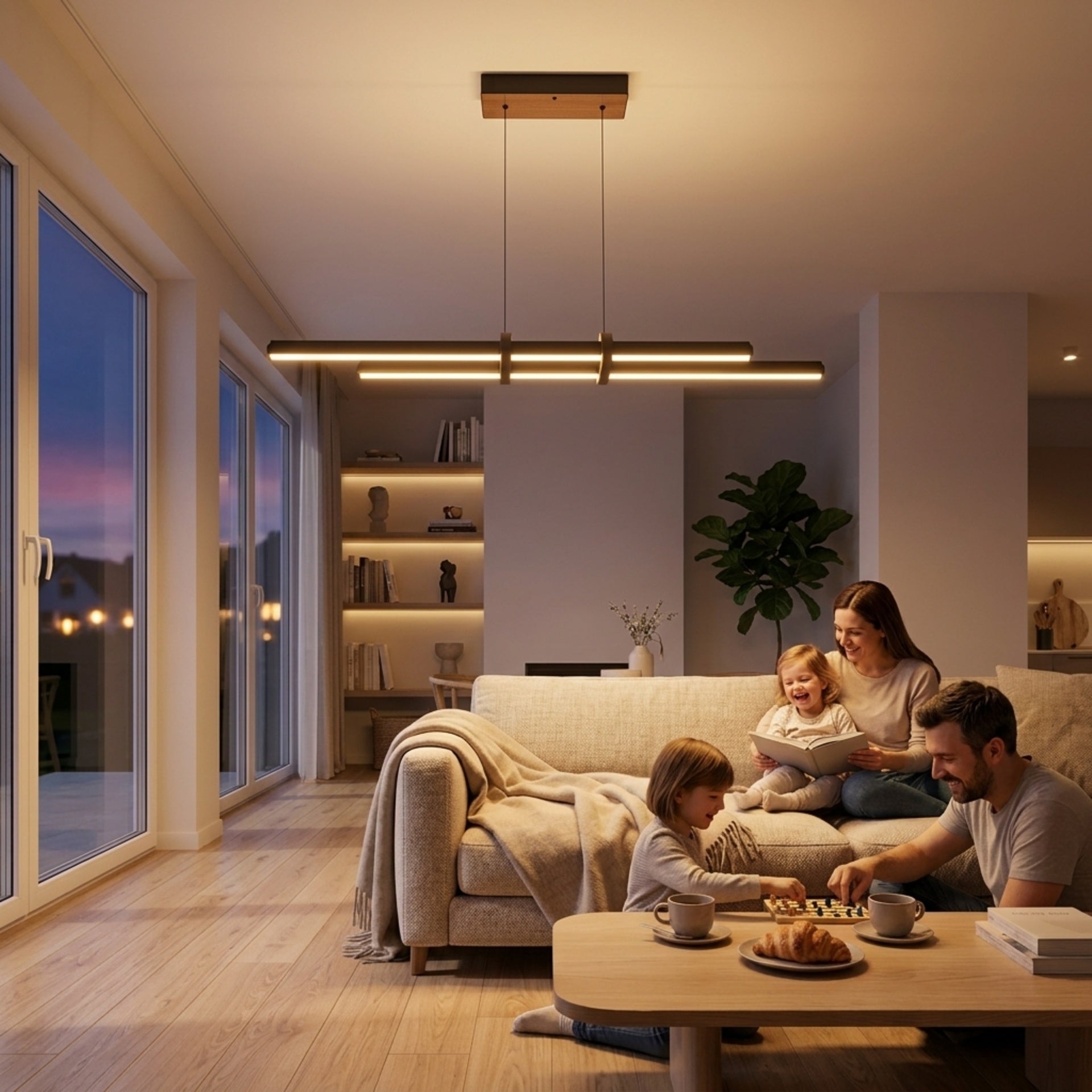 EnzoLight Cosmo Lineer LED Sarkıt Avize - Lüks Salon ve Oturma Odası İskandinav Sade Çizgilerle Akşam Açık Işıkla Homojen Sıcak Aydınlatma Ambiyansı