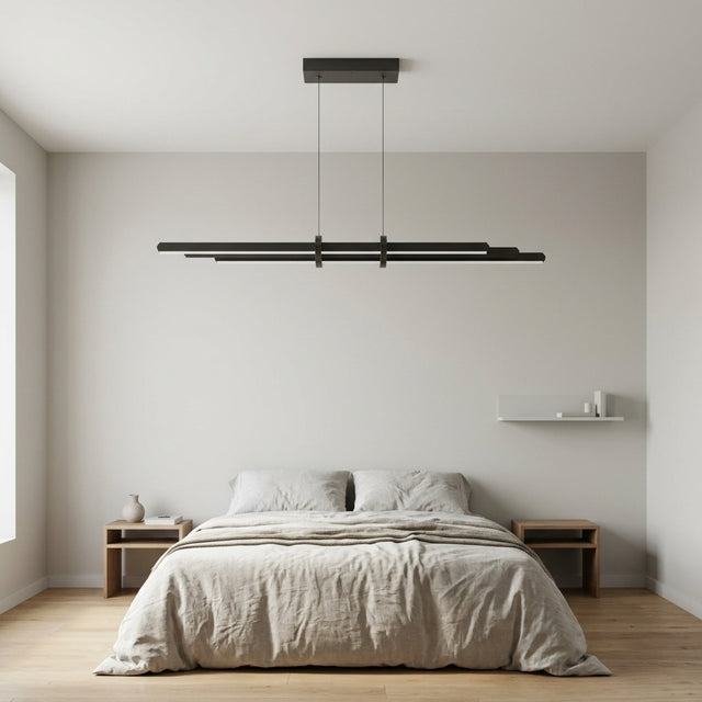 EnzoLight Cosmo Up&Down Lineer LED Sarkıt Avize - Yatak Odası ve Dinlenme Alanı Minimalist Yaşam Konseptinde Gündüz Doğal Gün Işığında Tavana Montaj Görünümü