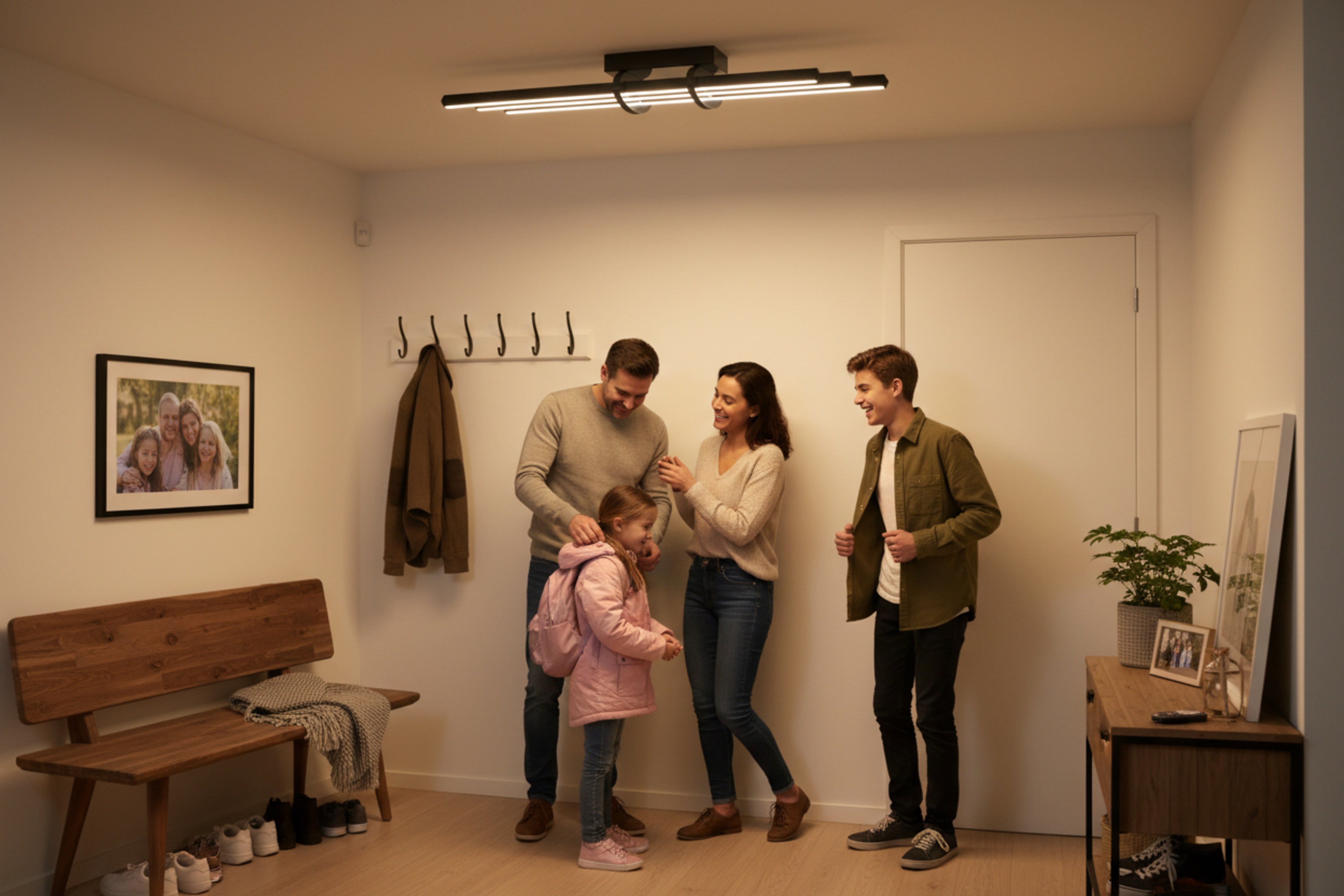 Modern ev girişinde fonksiyonel ve şık bir görünüm sağlayan Cosmo lineer tavan ışığı.