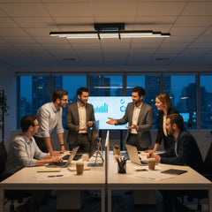 Modern toplantı masası üzerinde lüks Cosmo up&down ofis aydınlatması.