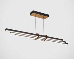 Minimalist mutfaklar için tasarlanmış üçlü profil yapısına sahip siyah ve altın rengi lineer led aydınlatma.