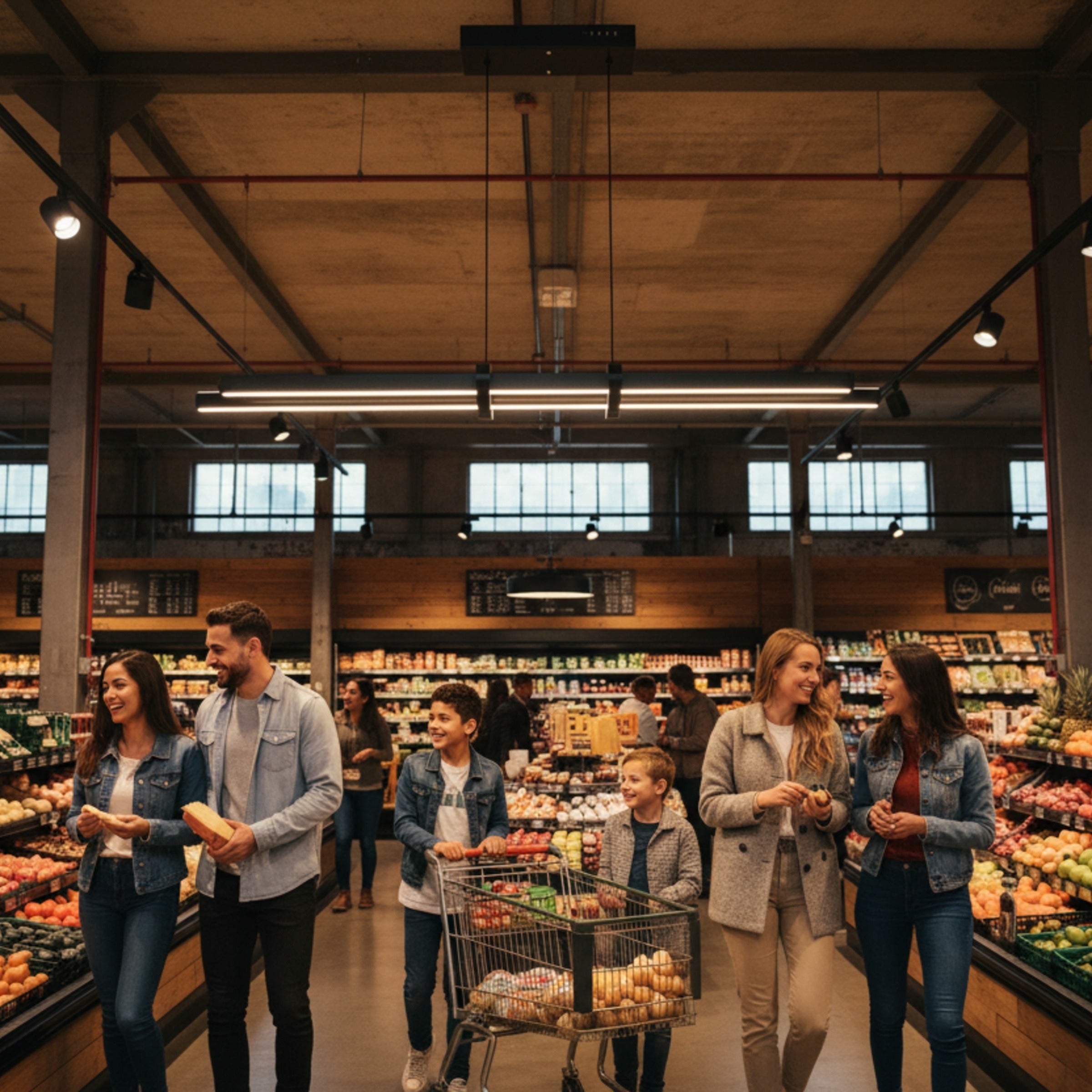 Cosmo Up Down premium led sarkıt ile modern market reyonu aydınlatması.