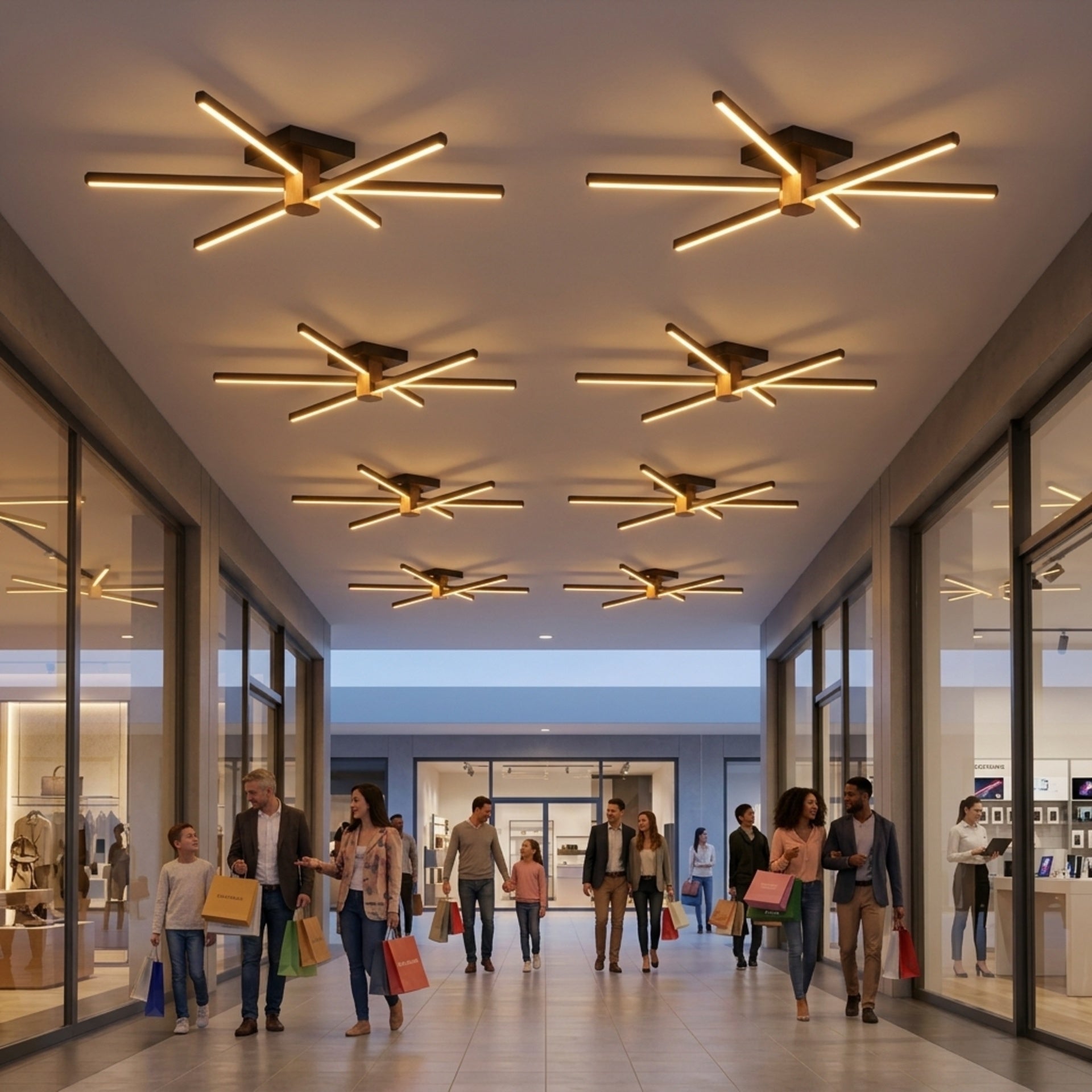 EnzoLight Nova Six Modern LED Tavan Avize Plafonyer - Ticari Mekan ve Geniş Alan Modern Mimari Çizgilerle Akşam Açık Işıkla Homojen Sıcak Aydınlatma Ambiyansı