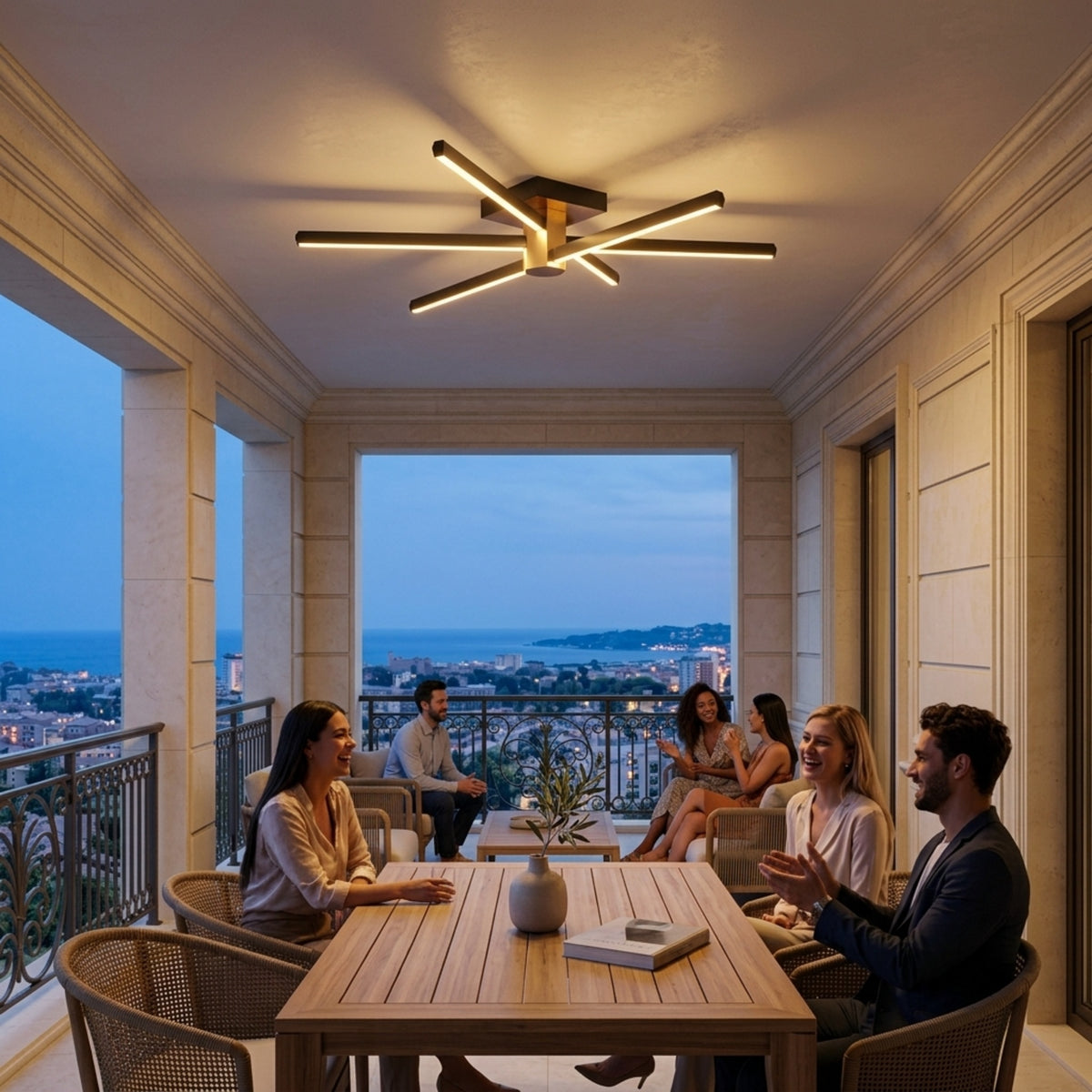EnzoLight Nova Six Modern LED Tavan Avize Plafonyer - Kapalı Balkon ve Teras Avrupa İç Mimari Stilinde Akşam Açık Işıkla Homojen Sıcak Aydınlatma Ambiyansı