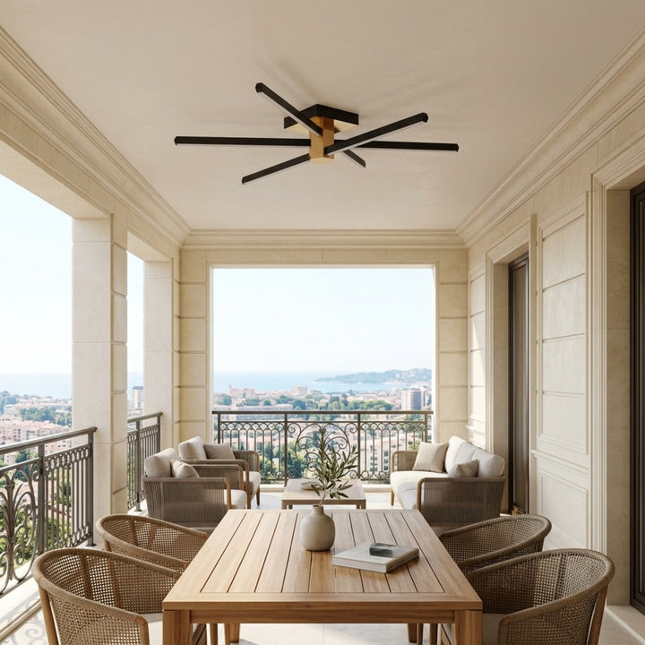 EnzoLight Nova Six Modern LED Tavan Avize Plafonyer - Kapalı Balkon ve Teras Avrupa İç Mimari Stilinde Gündüz Doğal Gün Işığında Tavana Montaj Görünümü