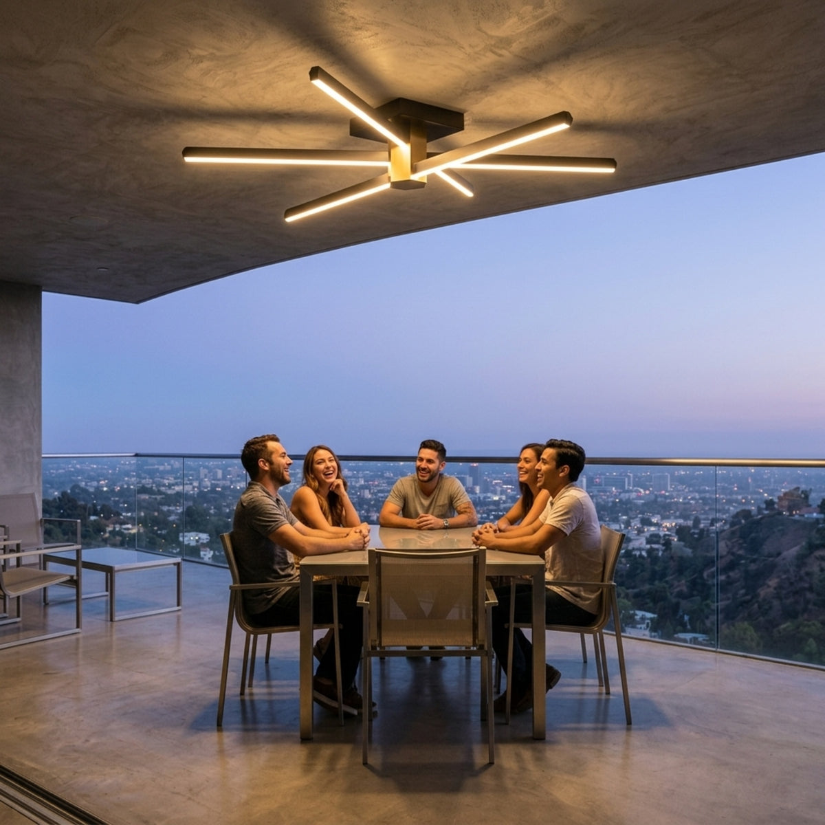 EnzoLight Nova Six Modern LED Tavan Avize Plafonyer - Kapalı Balkon ve Teras Modern Mimari Çizgilerle Akşam Açık Işıkla Homojen Sıcak Aydınlatma Ambiyansı