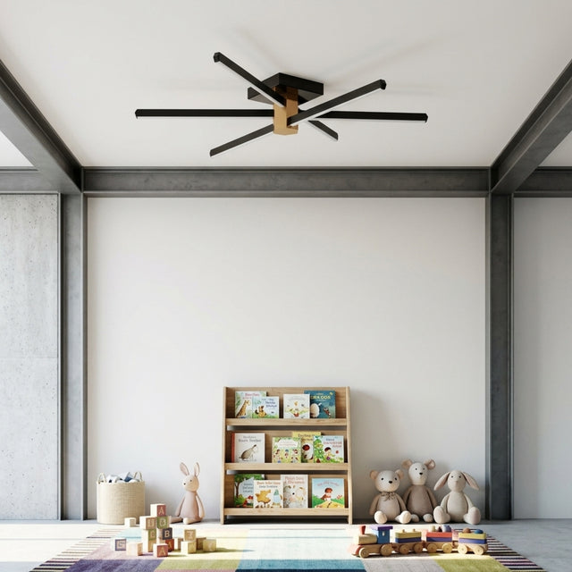 EnzoLight Nova Six Modern LED Tavan Avize Plafonyer - Çocuk ve Genç Odası Modern Mimari Çizgilerle Gündüz Doğal Gün Işığında Tavana Montaj Görünümü