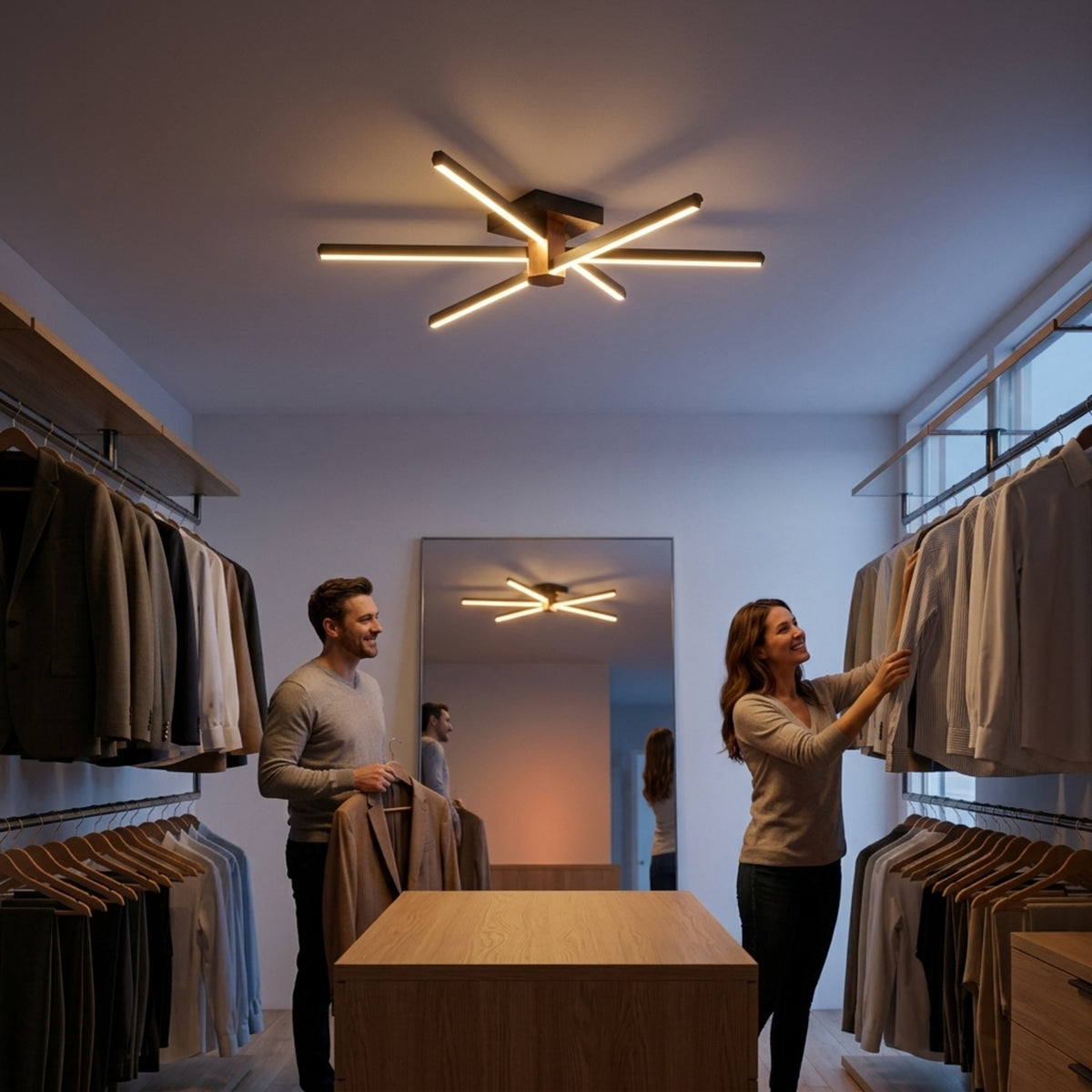 EnzoLight Nova Six Modern LED Tavan Avize Plafonyer - Giyinme Odası ve Gardırop Alanı Minimalist Yaşam Konseptinde Akşam Açık Işıkla Homojen Sıcak Aydınlatma Ambiyansı