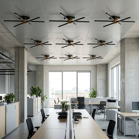 EnzoLight Nova Six Modern LED Tavan Avize Plafonyer - Modern Ofis ve Çalışma Alanı Modern Mimari Çizgilerle Gündüz Doğal Gün Işığında Tavana Montaj Görünümü