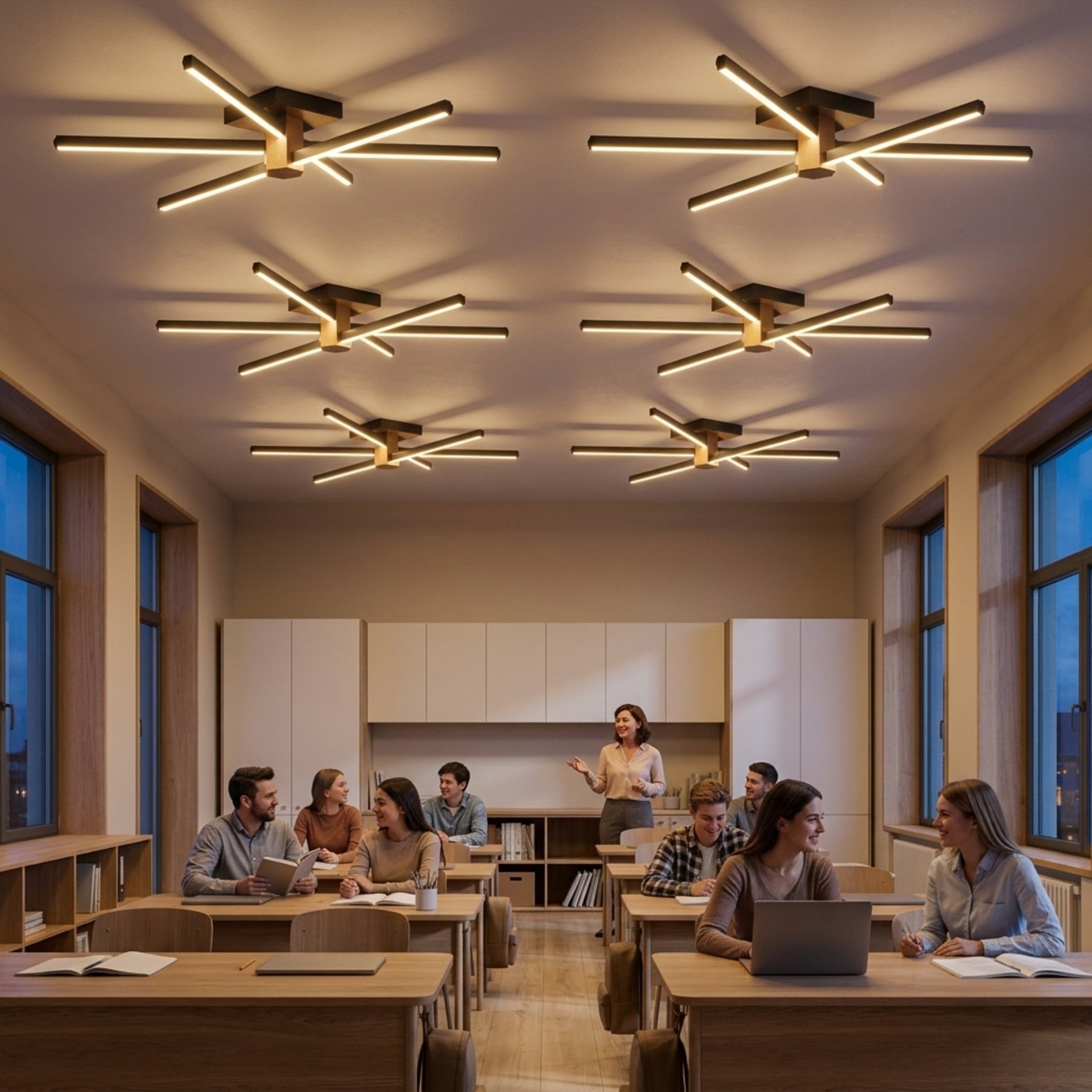 EnzoLight Nova Six Modern LED Tavan Avize Plafonyer - Lüks Yaşam Alanı İskandinav Sade Çizgilerle Akşam Açık Işıkla Homojen Sıcak Aydınlatma Ambiyansı