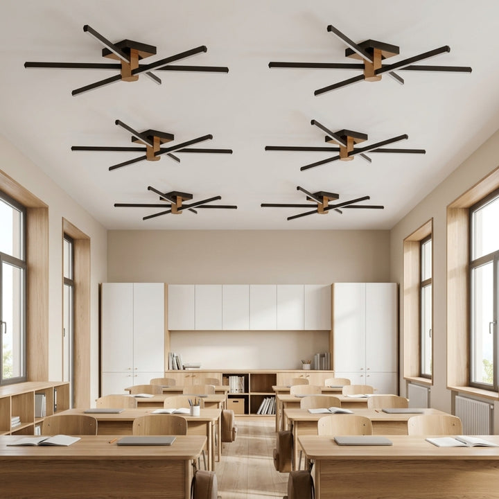 EnzoLight Nova Six Modern LED Tavan Avize Plafonyer - Lüks Yaşam Alanı İskandinav Sade Çizgilerle Gündüz Doğal Gün Işığında Tavana Montaj Görünümü