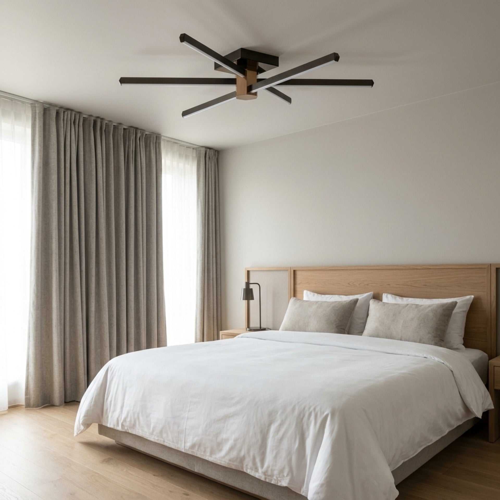 EnzoLight Nova Six Modern LED Tavan Avize Plafonyer - Lüks Yaşam Alanı İskandinav Sade Çizgilerle Gündüz Doğal Gün Işığında Tavana Montaj Görünümü