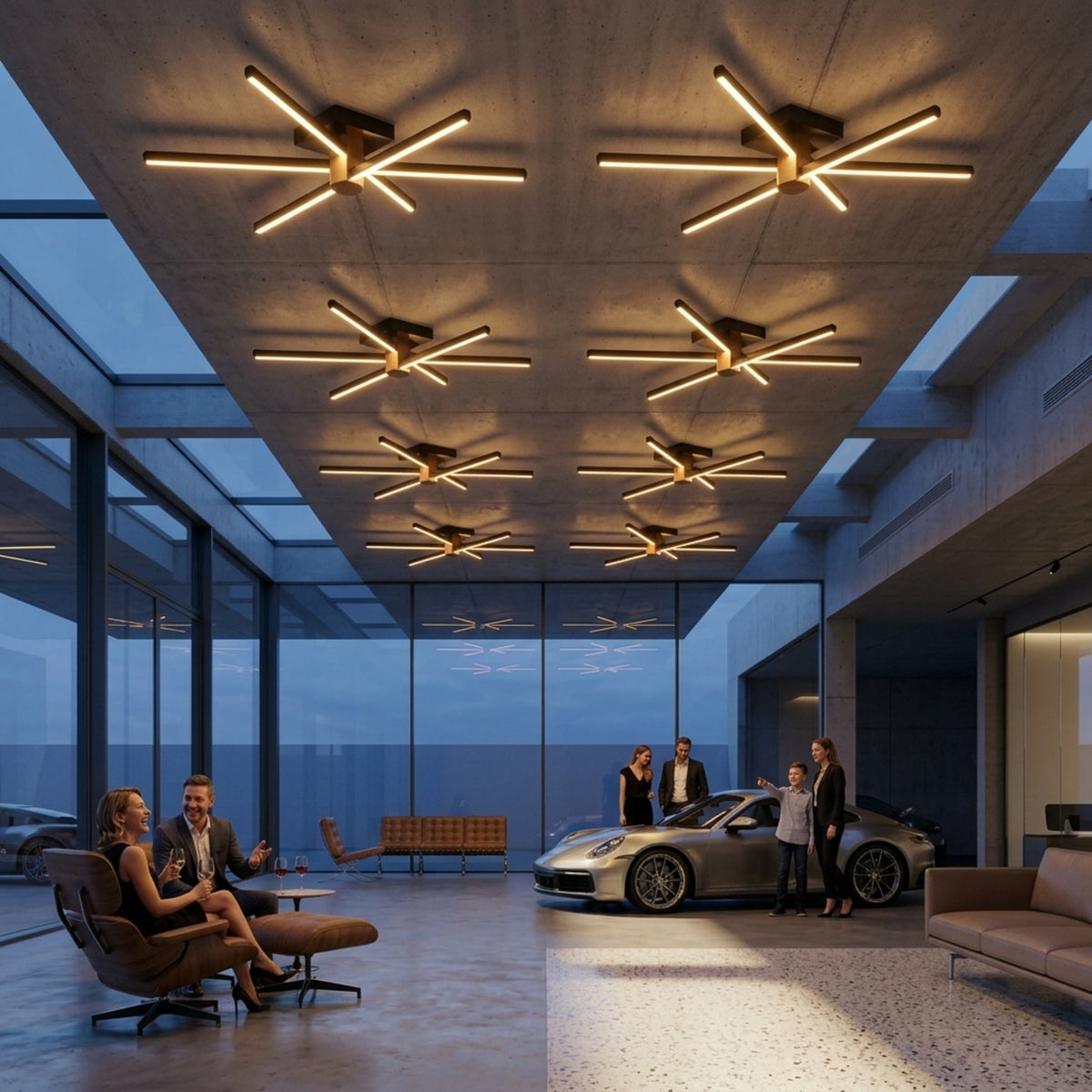 EnzoLight Nova Six Modern LED Tavan Avize Plafonyer - Lüks Yaşam Alanı Modern Mimari Çizgilerle Akşam Açık Işıkla Homojen Sıcak Aydınlatma Ambiyansı