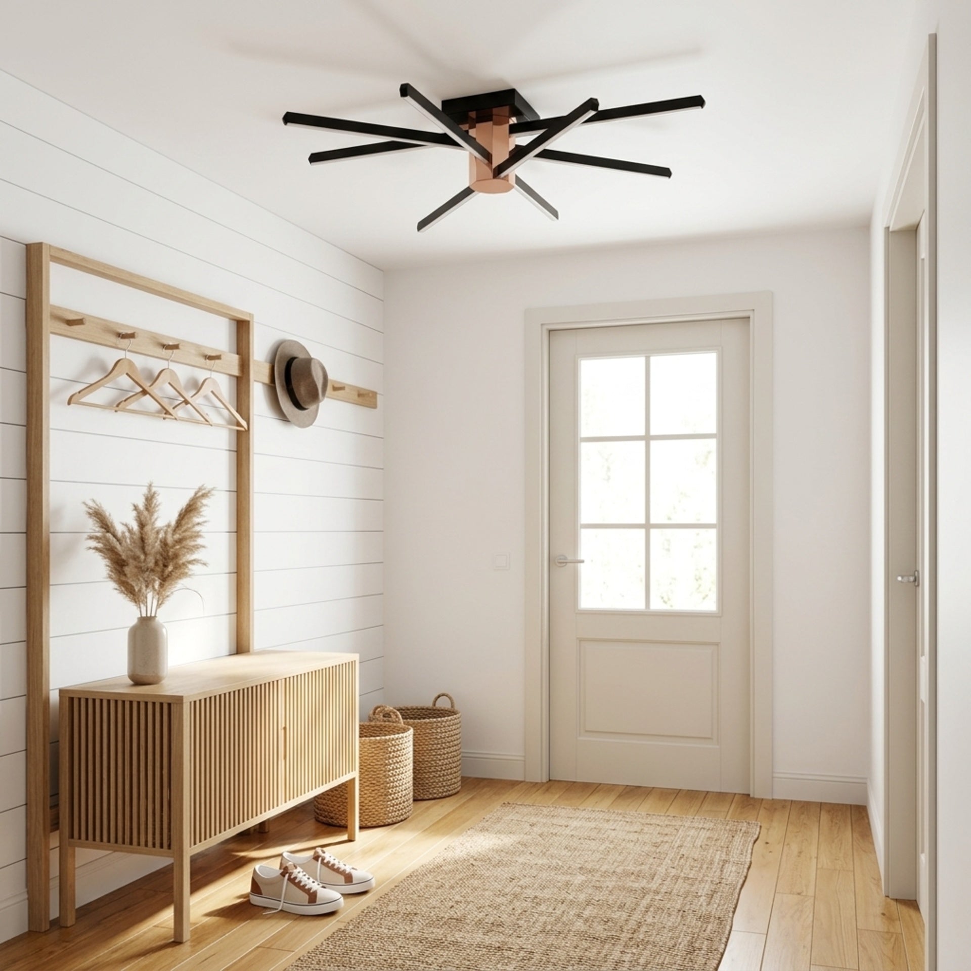 EnzoLight Nova Eight Modern LED Tavan Avize Plafonyer - Hol, Antre ve Karşılama Alanı İskandinav Sade Çizgilerle Gündüz Doğal Gün Işığında Tavana Montaj Görünümü