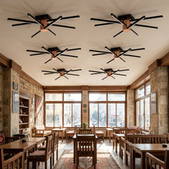EnzoLight Nova Eight Modern LED Tavan Avize Plafonyer - Cafe, Bar ve Restoran Masası Çağdaş İç Mimari Tasarımında Gündüz Doğal Gün Işığında Tavana Montaj Görünümü