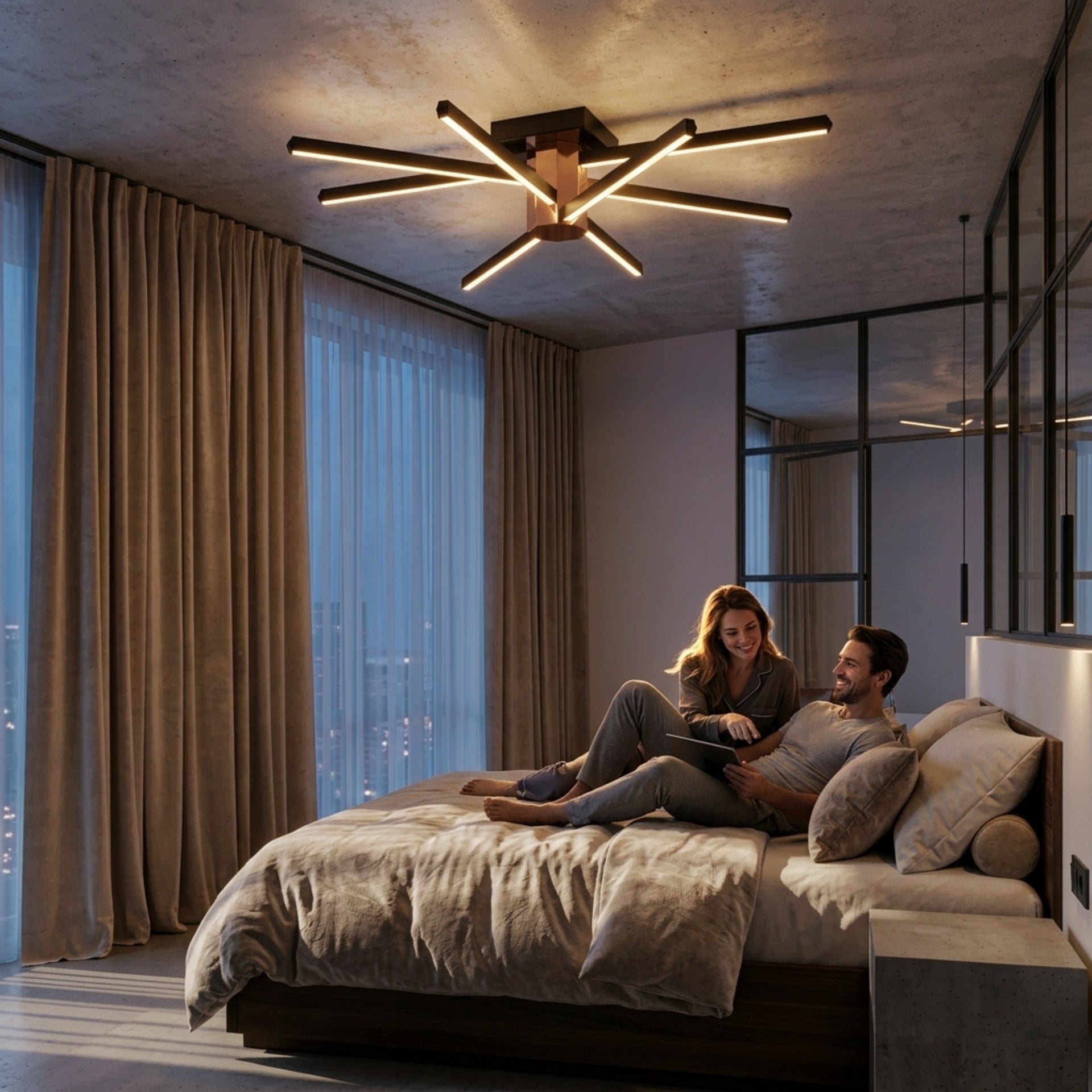 EnzoLight Nova Eight Modern LED Tavan Avize Plafonyer - Lüks Yaşam Alanı Modern Mimari Çizgilerle Akşam Açık Işıkla Homojen Sıcak Aydınlatma Ambiyansı