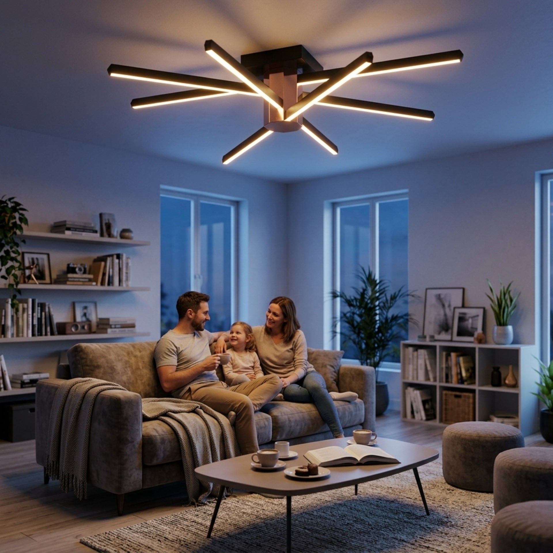 EnzoLight Nova Eight Modern LED Tavan Avize Plafonyer - Lüks Salon ve Oturma Odası Modern Mimari Çizgilerle Akşam Açık Işıkla Homojen Sıcak Aydınlatma Ambiyansı