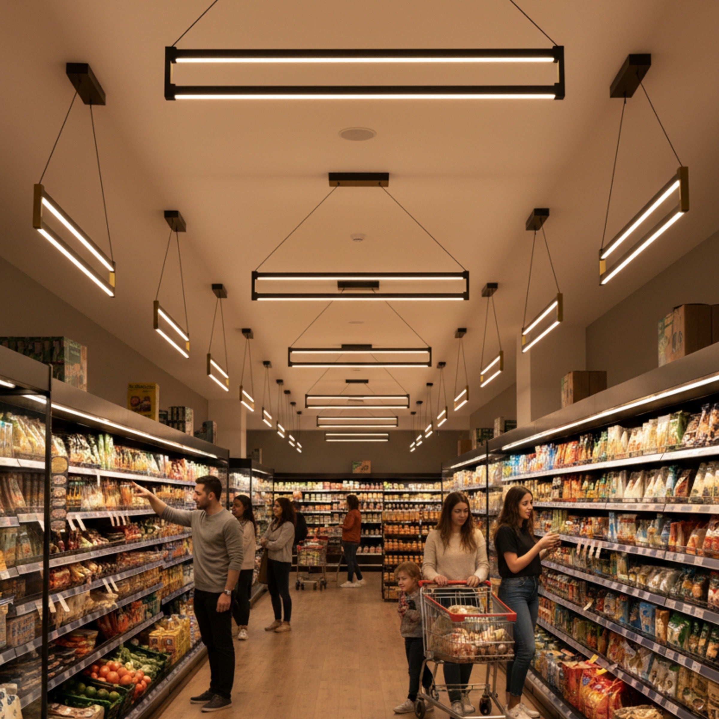 Market ve perakende alanlarında reyon aydınlatması olarak kullanılan Orion lineer led sistemleri